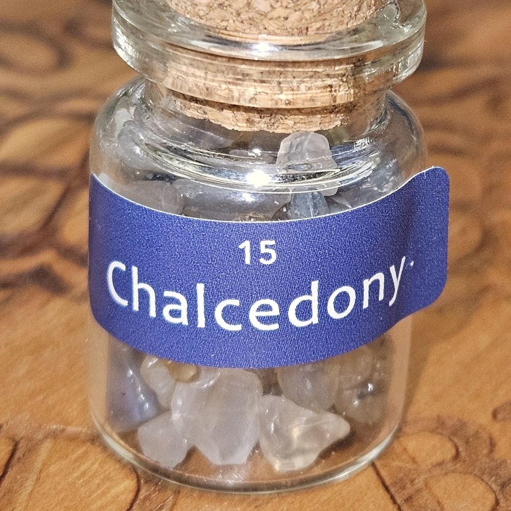 #71 - Small Glass Bottle Filled with Chalcedony Stones